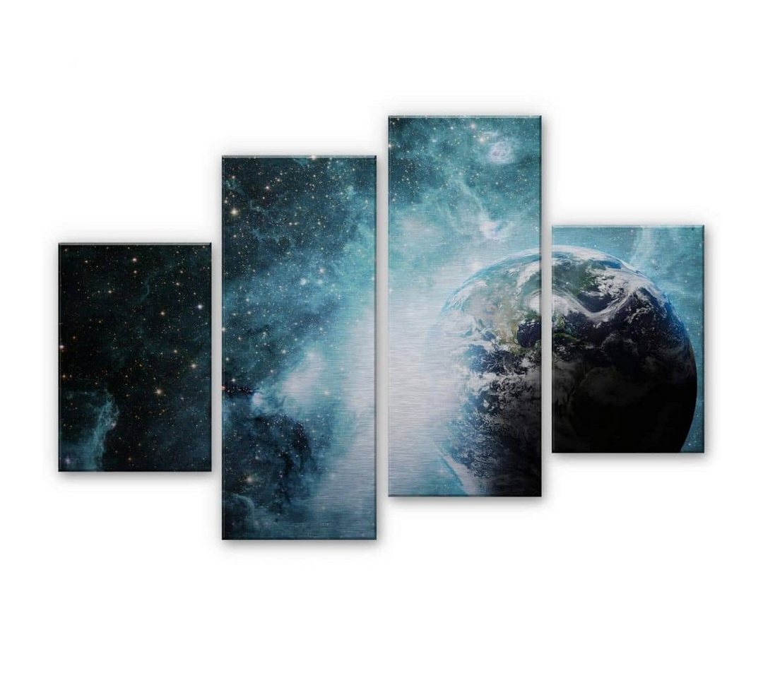 K&L Wall Art Gemälde 4er Set Alu-Dibond Poster Planet Erde Metalloptik Universum Sterne Galaxie, Galaxie Wandbild von K&L Wall Art