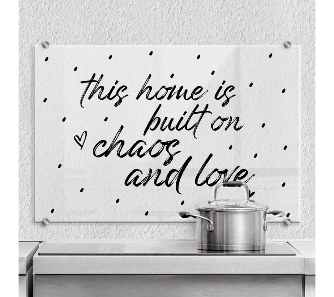 K&L Wall Art Gemälde Wandschutz Bild Glas Spritzschutz Herd Schriftzug Klarglas Chaos Love, Küchenrückwand montagefertig von K&L Wall Art