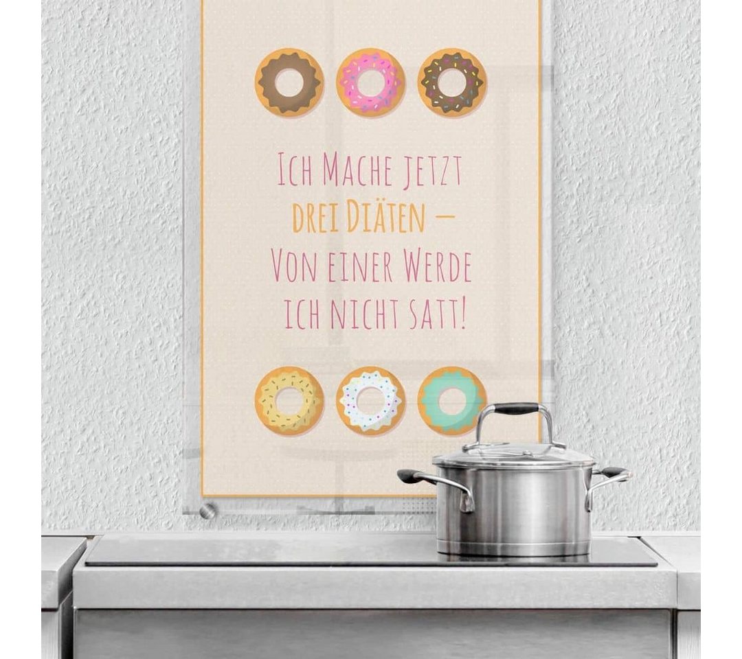 K&L Wall Art Gemälde Wandschutz Bild Glas Spritzschutz Küche Donut Diät lustiger Spruch, Küchenrückwand montagefertig von K&L Wall Art