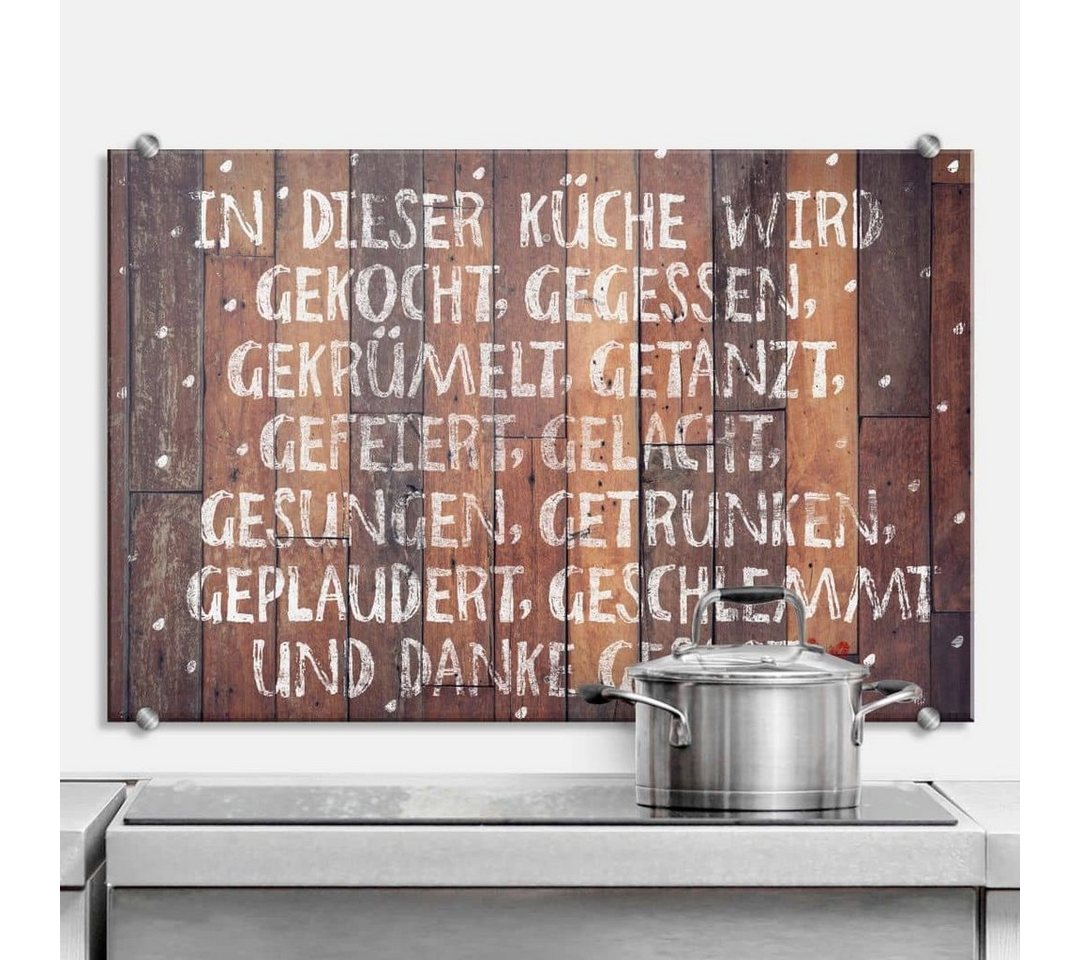 K&L Wall Art Gemälde Glas Spritzschutz mit Spruch Küche Gekocht Gegessen Gelacht Getrunken, Küchenrückwand montagefertig von K&L Wall Art