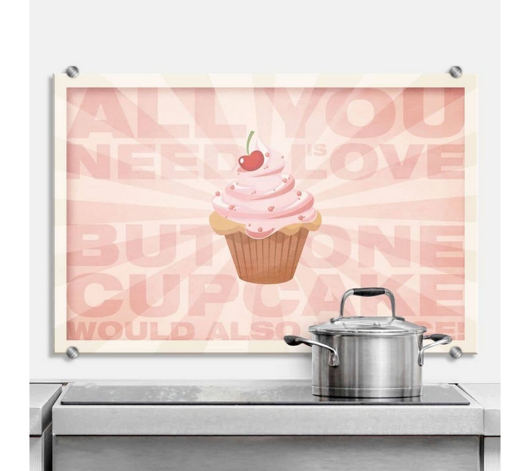 K&L Wall Art Gemälde Wandschutz Bild Glas Spritzschutz Küche Rosa Schriftzug Love Cupcake, Küchenrückwand montagefertig von K&L Wall Art