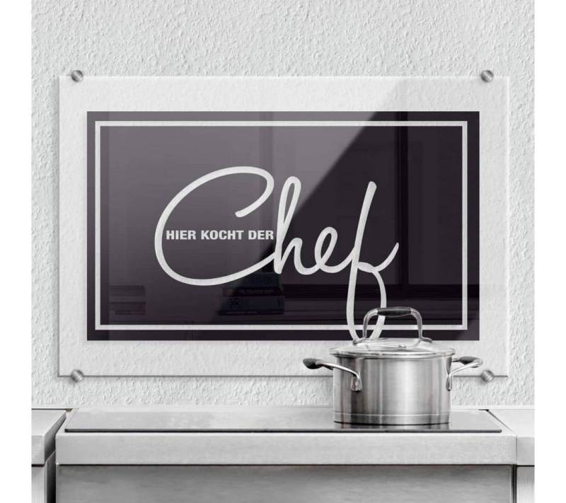 K&L Wall Art Gemälde Wandschutz Glas Spritzschutz Chef Küche Schriftzug Vatertag Geschenk, Küchenrückwand montagefertig von K&L Wall Art