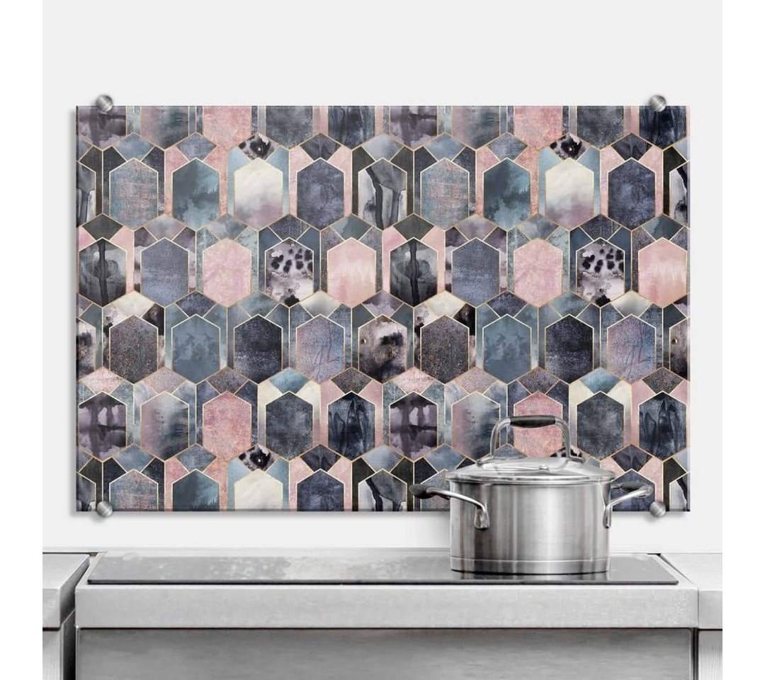 K&L Wall Art Gemälde Glas Spritzschutz Feng Shui Deko Küchenrückwand abstrakt Rosa Blau, Wandschutz inkl Montagematerial von K&L Wall Art