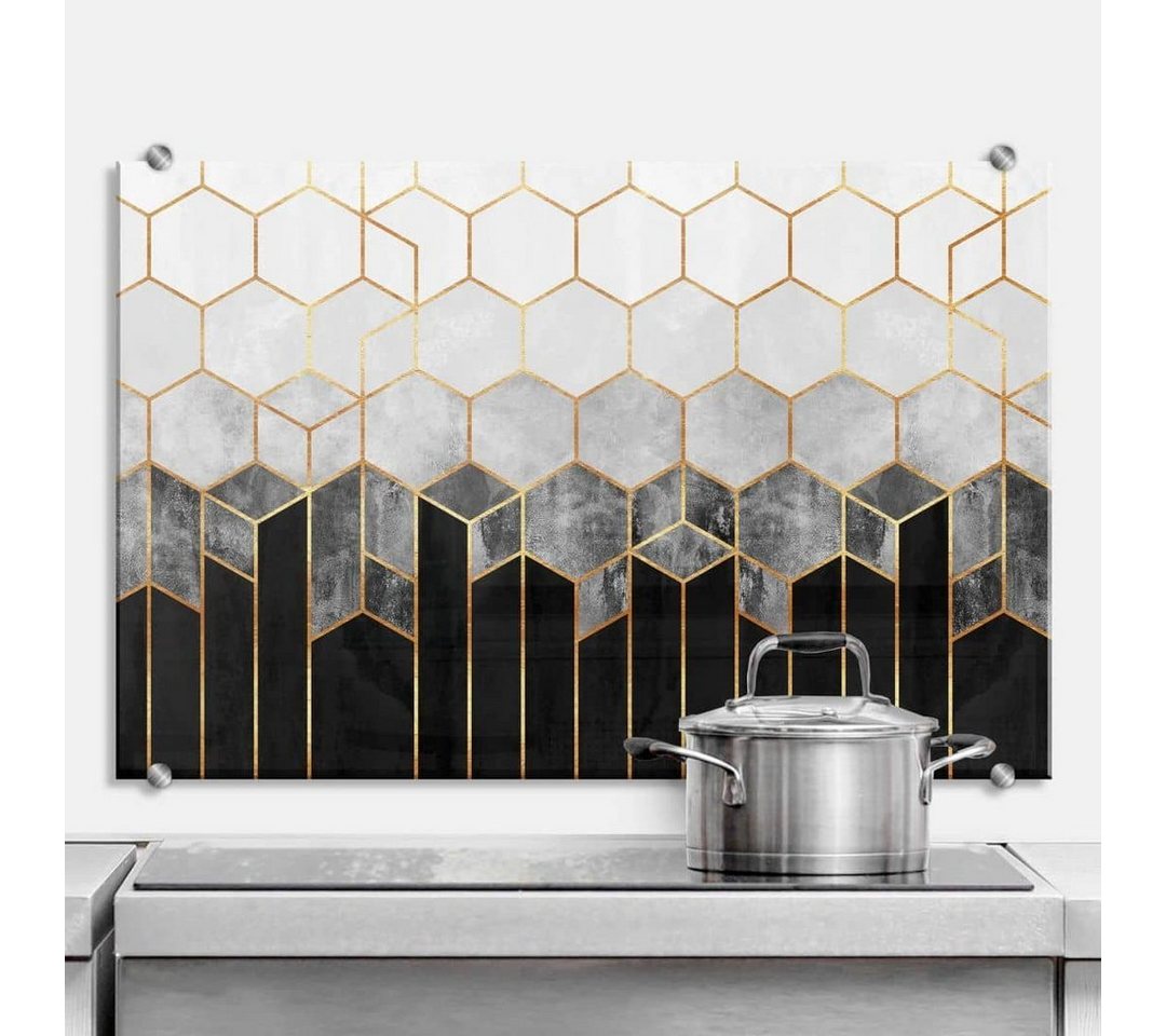 K&L Wall Art Gemälde Glas Spritzschutz Küchenrückwand Hexagon Marmor Steinoptik Gold, Wandschutz inkl Montagematerial von K&L Wall Art