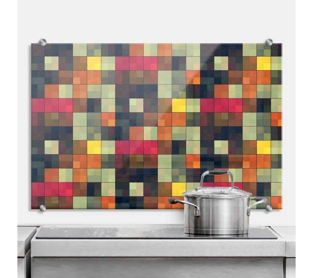 K&L Wall Art Gemälde Glas Spritzschutz Glas Küchenrückwand Pixel Retro Deko Mosaik, Wandschutz inkl Montagematerial von K&L Wall Art