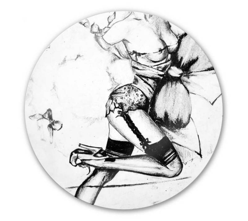 K&L Wall Art Glasbild Glas Wandbild Rund Glasbild Sexy Pinup Lady Deko Retro Pop Art, Wandschutz Deko Bilder von K&L Wall Art