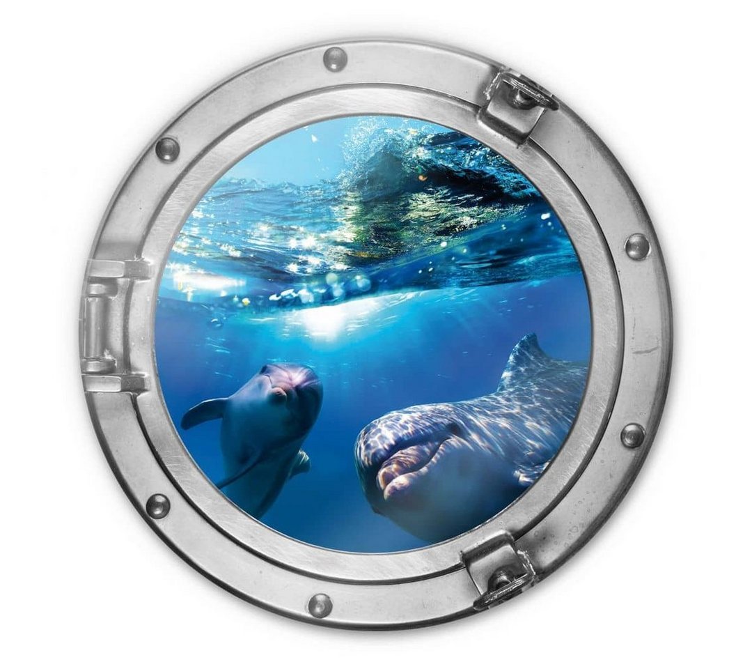 K&L Wall Art Gemälde Glas Wandbild Rund Glasbild Badezimmer 3D Optik Delfin Delphine, Wandschutz Deko Bilder von K&L Wall Art