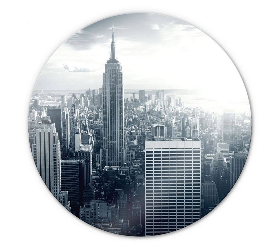 K&L Wall Art Gemälde Glas Wandbild Rund Glasbild Poster Empire State Building New York, Wandschutz Deko Bilder von K&L Wall Art