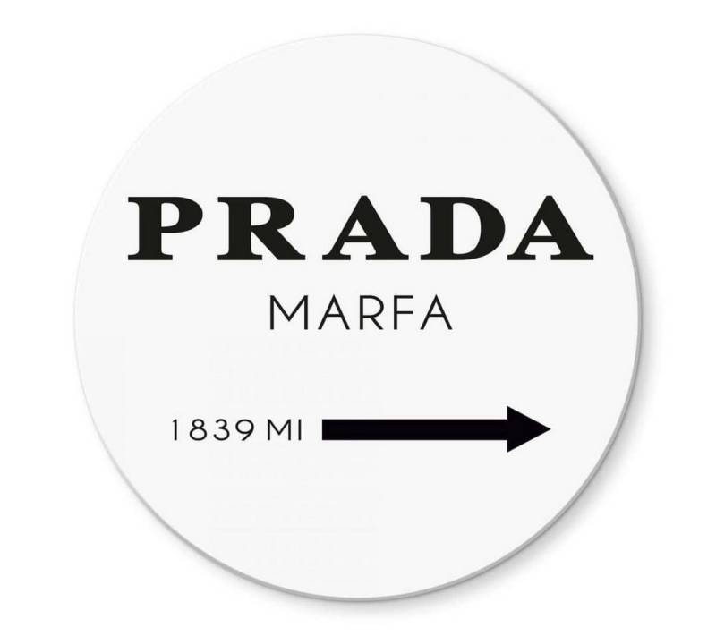 K&L Wall Art Glasbild Glas Wandbild Rund Glasbild Fashion Mode Pop Kunst Prada Marfa, Wandschutz Deko Bilder von K&L Wall Art