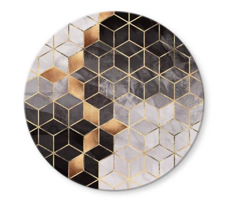 K&L Wall Art Glasbild Glas Wandbild Rund Glasbild Fredriksson Smoky Farbverlauf Würfel, Wandschutz Deko Bilder von K&L Wall Art