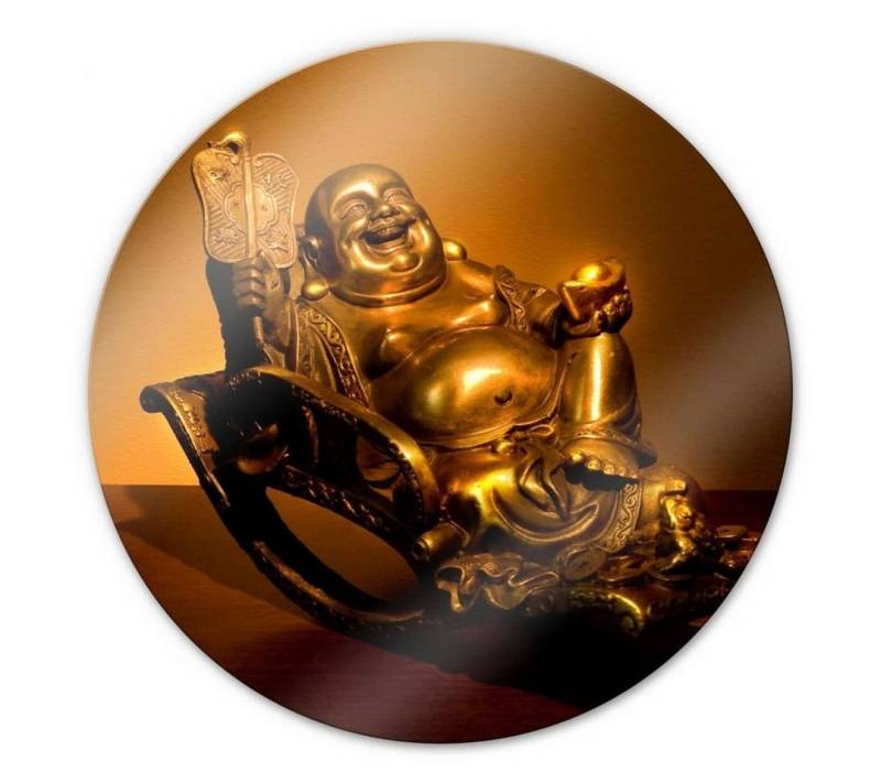 K&L Wall Art Glasbild Glas Wandbild Rund Glasbild bedruckt Happy Buddha Figur Feng Shui, Wandschutz Deko Bilder von K&L Wall Art