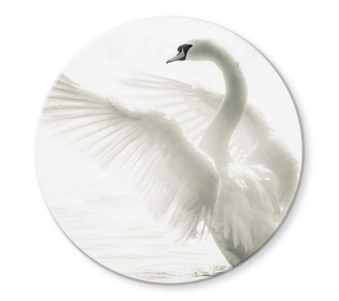 K&L Wall Art Gemälde Glas Wandbild Rund Glasbild Majestätischer Schwan weißer Vogel, Wandschutz Deko Bilder von K&L Wall Art