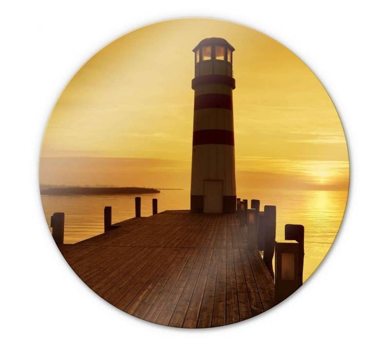 K&L Wall Art Glasbild Glas Wandbild Rund Glasbild Maritim Badezimmer Strand Leuchtturm, Wandschutz Deko Bilder von K&L Wall Art