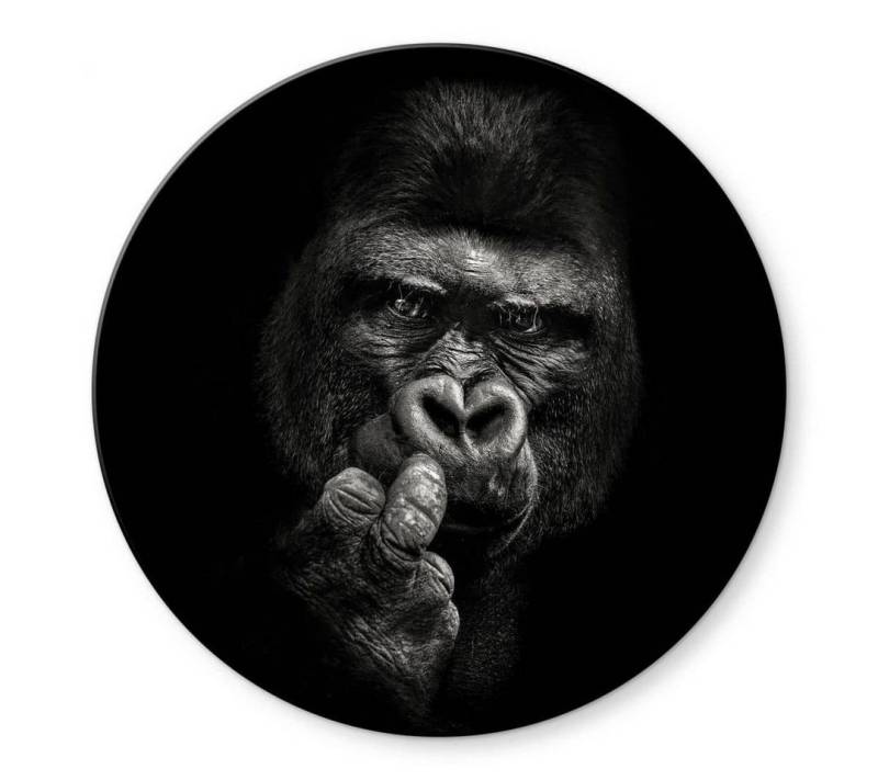 K&L Wall Art Glasbild Glas Wandbild Rund Glasbild Meermann Schwarz-Weiß Safari Gorilla, Wandschutz Deko Bilder von K&L Wall Art