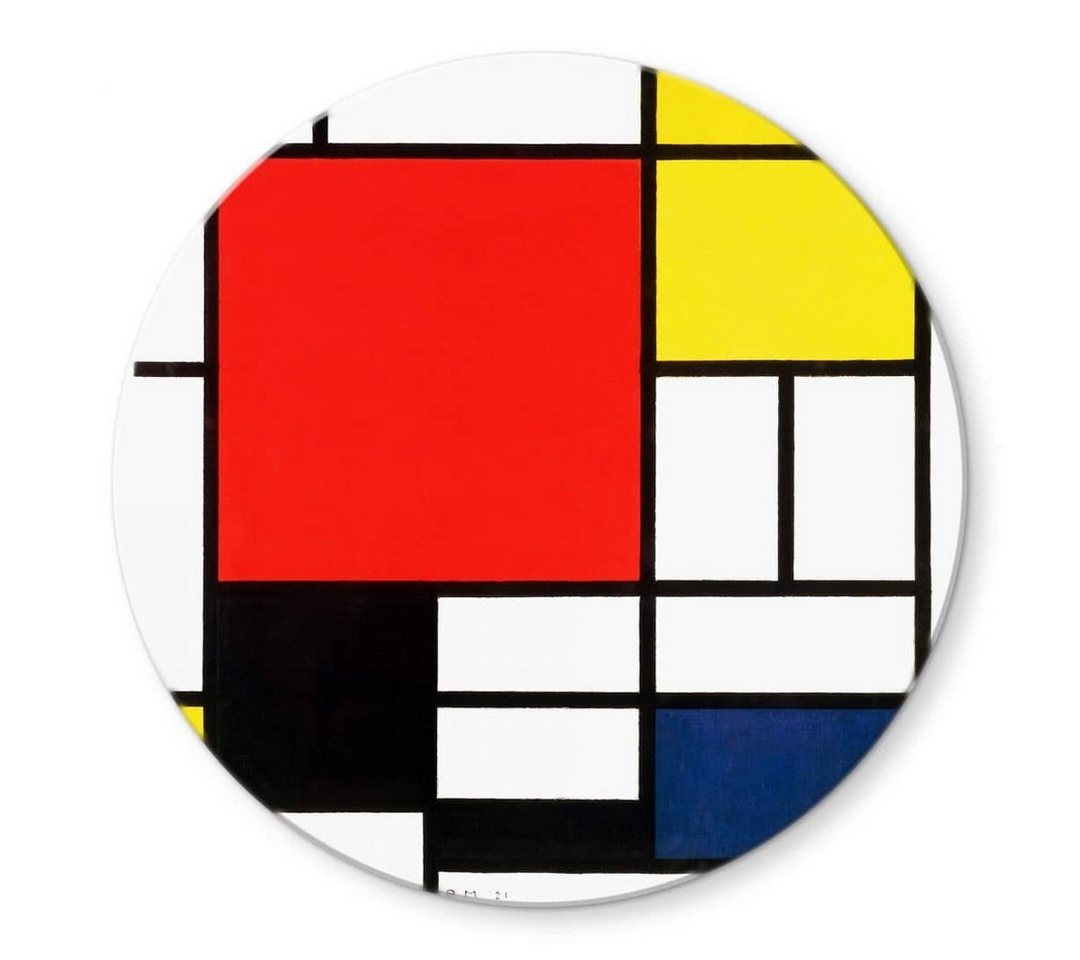 K&L Wall Art Gemälde Glas Wandbild Rund Glasbild Mondrian geometrisch abstrakt, Wandschutz Deko Bilder von K&L Wall Art