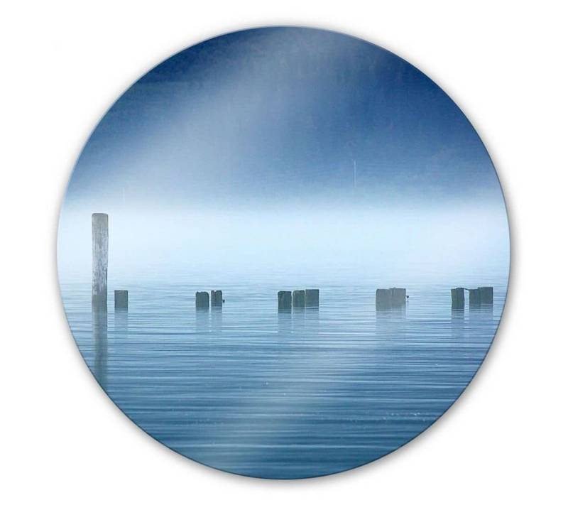 K&L Wall Art Glasbild Glas Wandbild Rund Glasbild Nebel Landschaft See Ufer Fotokunst, Wandschutz Deko Bilder von K&L Wall Art