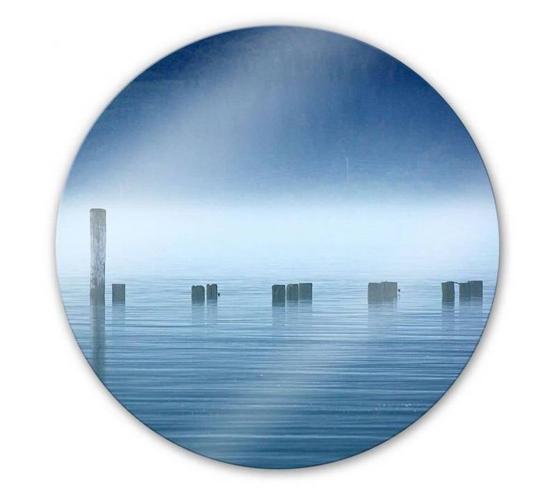 K&L Wall Art Gemälde Glas Wandbild Rund Glasbild Nebel Landschaft See Ufer Fotokunst, Wandschutz Deko Bilder von K&L Wall Art