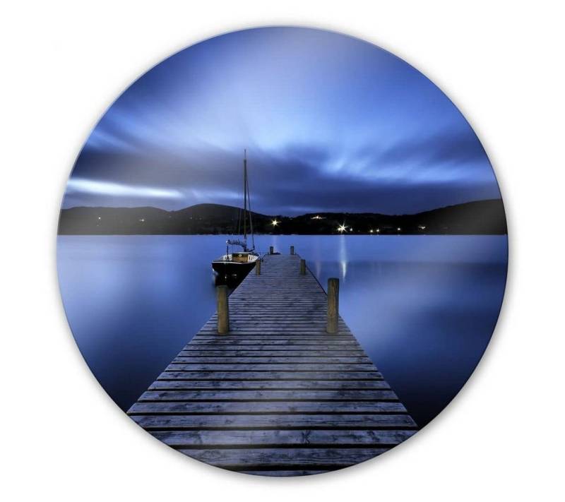 K&L Wall Art Glasbild Glas Wandbild Rund Glasbild Steg im See Affirmationen Wellness, Wandschutz Deko Bilder von K&L Wall Art