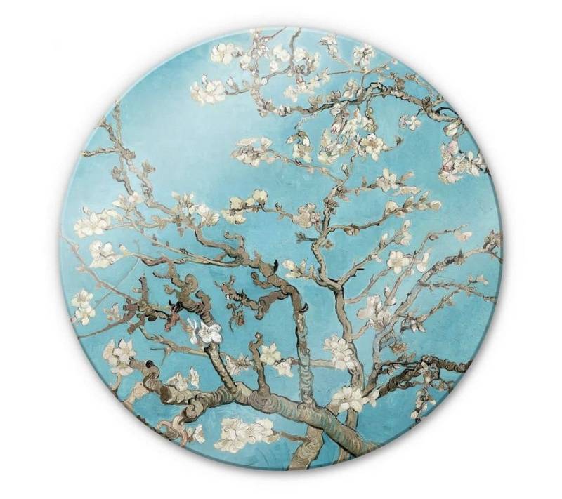 K&L Wall Art Glasbild Glas Wandbild Rund Glasbild van Gogh Mandelblüte Chinoiserie, Wandschutz Deko Bilder von K&L Wall Art