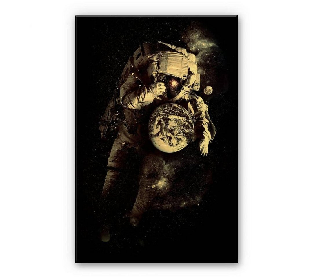 K&L Wall Art Gemälde Alu-Dibond Poster Astronaut Planet Erde Gold Metalloptik Weltall Nicebleed, Earth Wandbild von K&L Wall Art