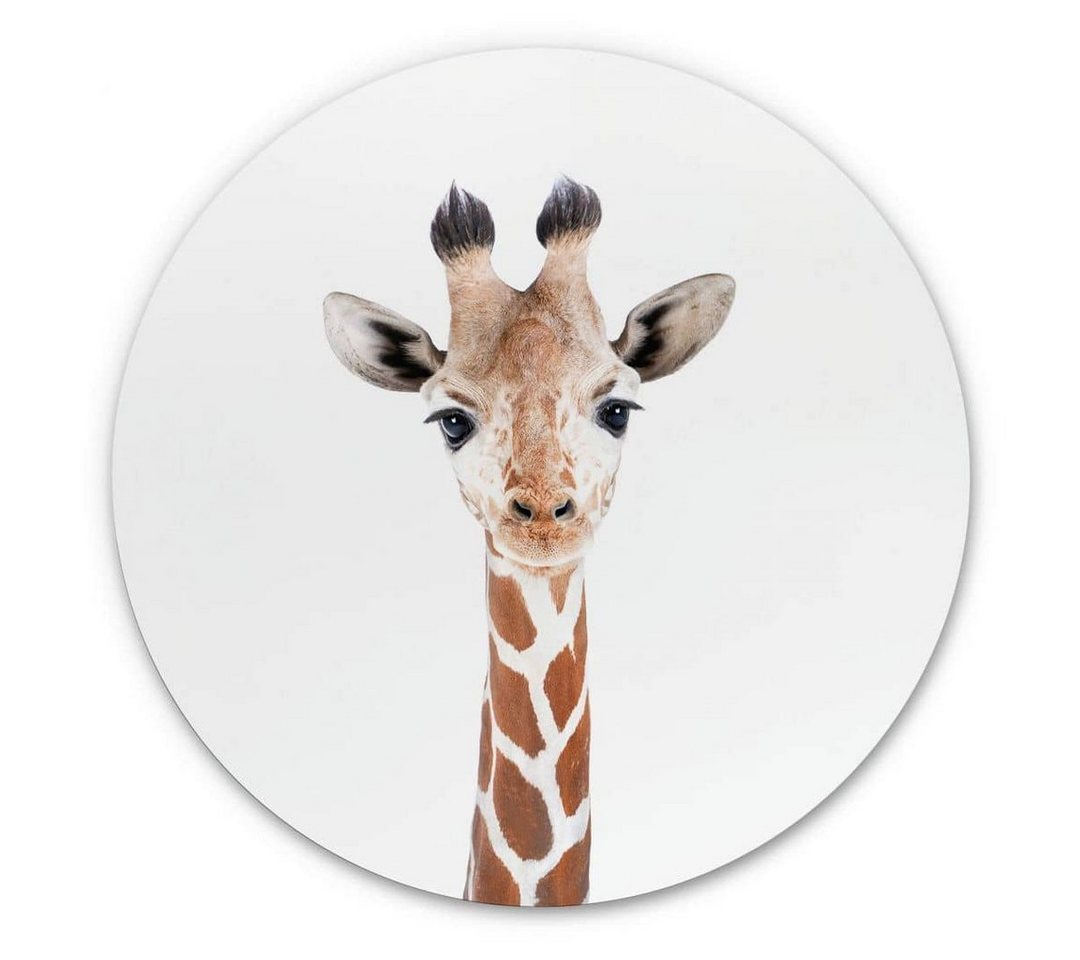 K&L Wall Art Gemälde Metallposter Baby Kinderzimmer Deko Dschungel Giraffe Waldtiere, Metalloptik Wandbild Ø 120cm von K&L Wall Art