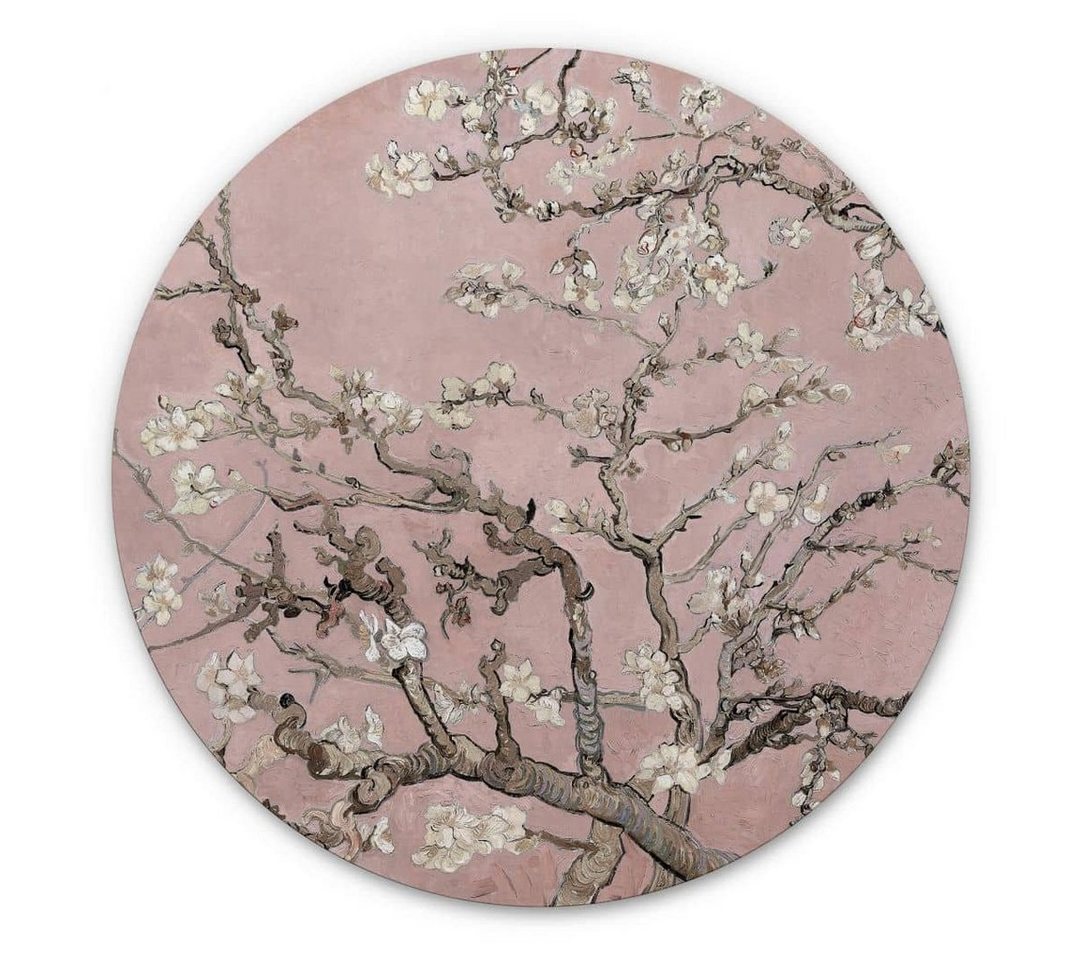 K&L Wall Art Gemälde Metallposter Mandelblüte Chinoiserie Rosé Kunstdruck van Gogh, Metalloptik Wandbild Ø 30cm von K&L Wall Art