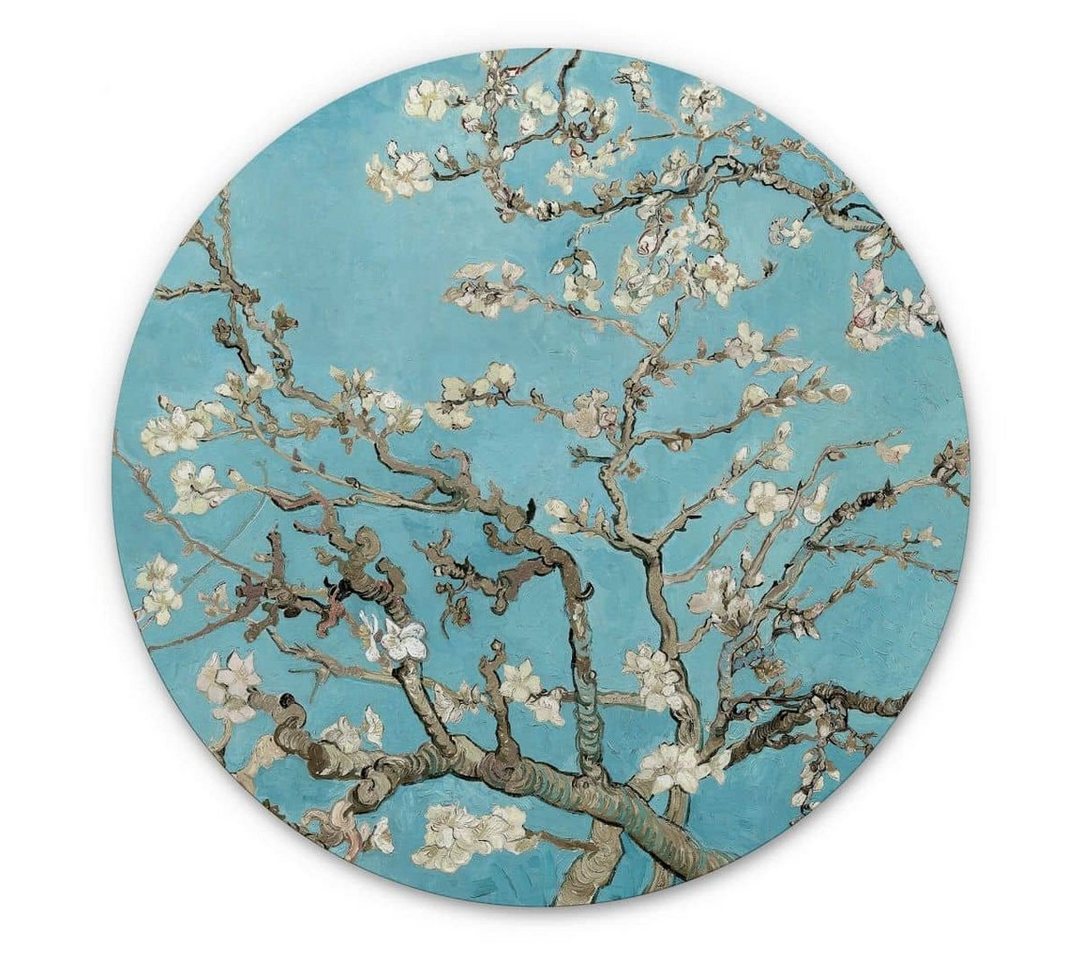 K&L Wall Art Gemälde Metallposter Mandelblüte Chinoiserie blau Kunstdruck van Gogh, Metalloptik Wandbild Ø 120cm von K&L Wall Art