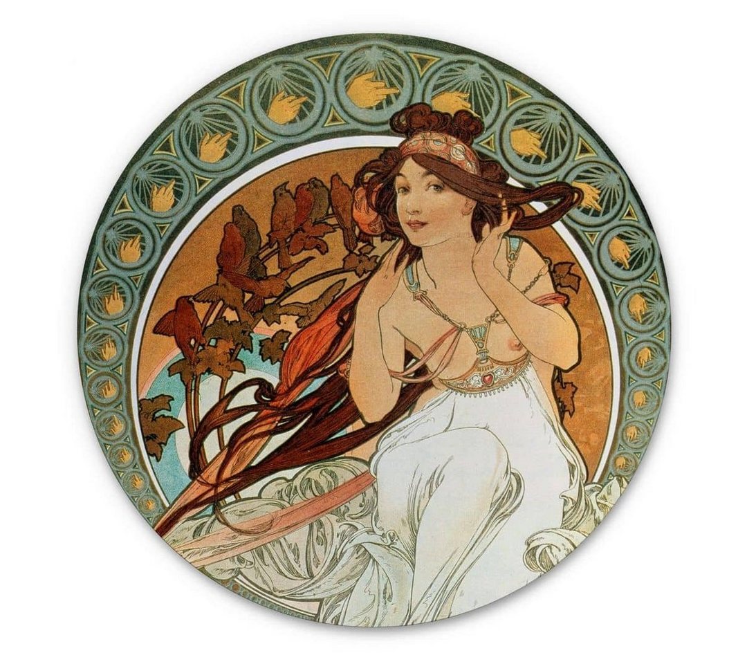 K&L Wall Art Alu-Dibond-Druck Metallposter Retro Poster Musik sinnlicher Kunstdruck Mucha, Metalloptik Wandbild Ø 45cm von K&L Wall Art