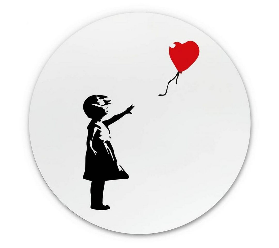 K&L Wall Art Gemälde Metallposter Rund Girl with the red balloon Graffiti Kunst Banksy, Metalloptik Wandbild Ø 120cm von K&L Wall Art