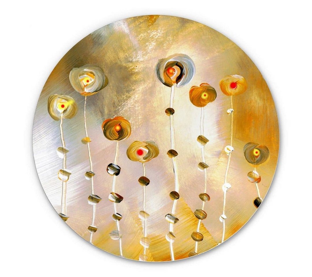 K&L Wall Art Alu-Dibond-Druck Metallposter Rund Golden Eye abstrakte Blumen Kunstdruck Niksic, Metalloptik Wandbild Ø 30cm von K&L Wall Art