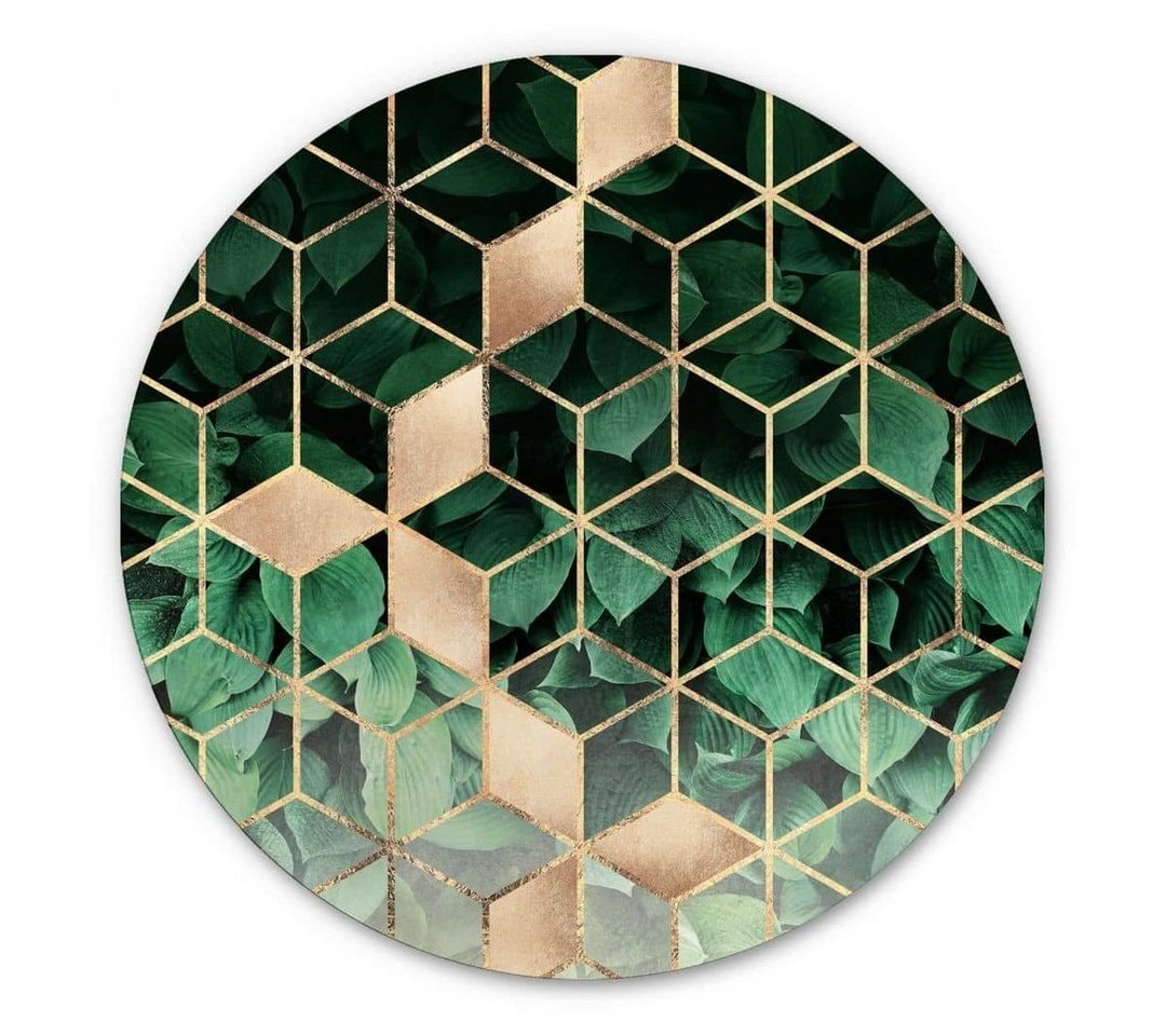 K&L Wall Art Gemälde Metallposter Rund Natur Geometrie Gold Retro Deko Fredriksson, Metalloptik Wandbild Ø 45cm von K&L Wall Art