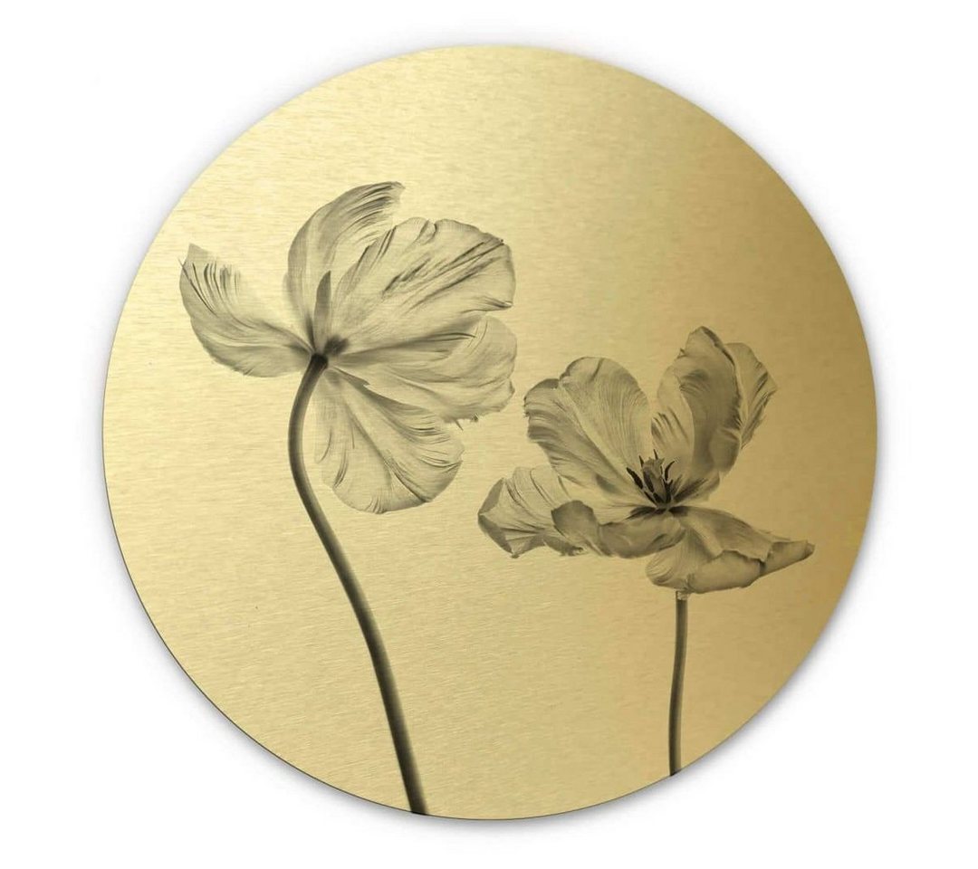 K&L Wall Art Gemälde Metallposter Rund Vintage Tulpe Deko Gold Tulpenblüte Grønkjær, Metalloptik Wandbild Ø 70cm von K&L Wall Art