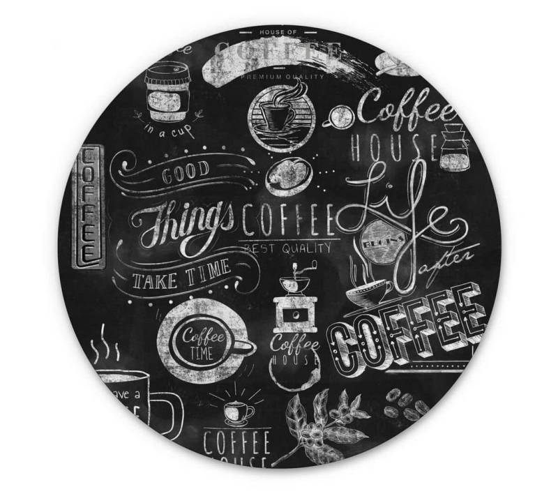 K&L Wall Art Gemälde Metallposter Vintage Kaffee Tafel Retro Deko Küche schwarz-weiß, Metalloptik Wandbild Ø 120cm von K&L Wall Art