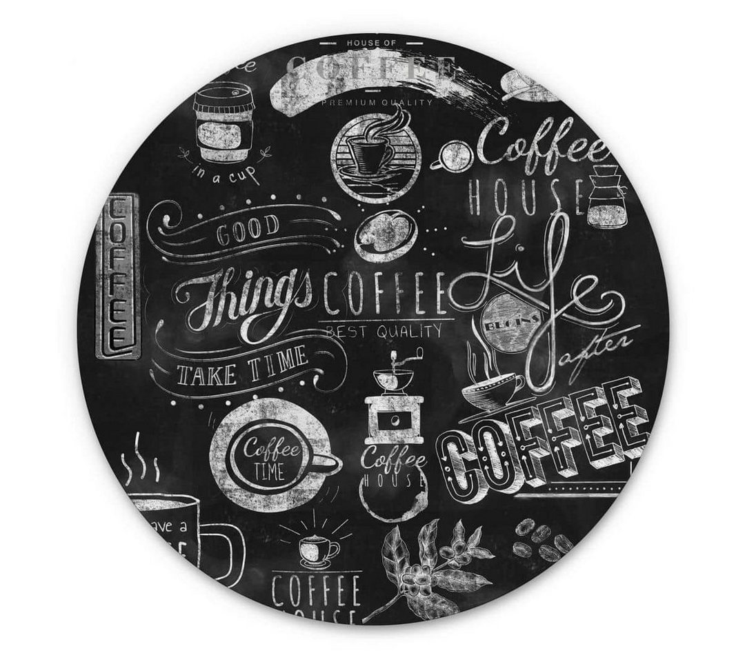 K&L Wall Art Gemälde Metallposter Vintage Kaffee Tafel Retro Deko Küche schwarz-weiß, Metalloptik Wandbild Ø 30cm von K&L Wall Art