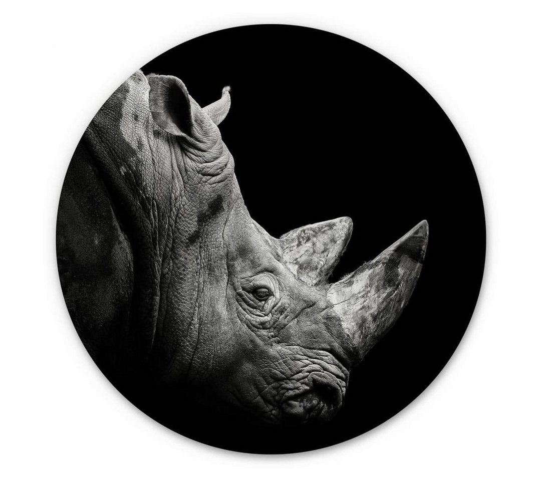 K&L Wall Art Gemälde Metallposter rund Safari Rhinozeros Fotografie Nashorn Meermann, Metalloptik Wandbild Ø 70cm von K&L Wall Art