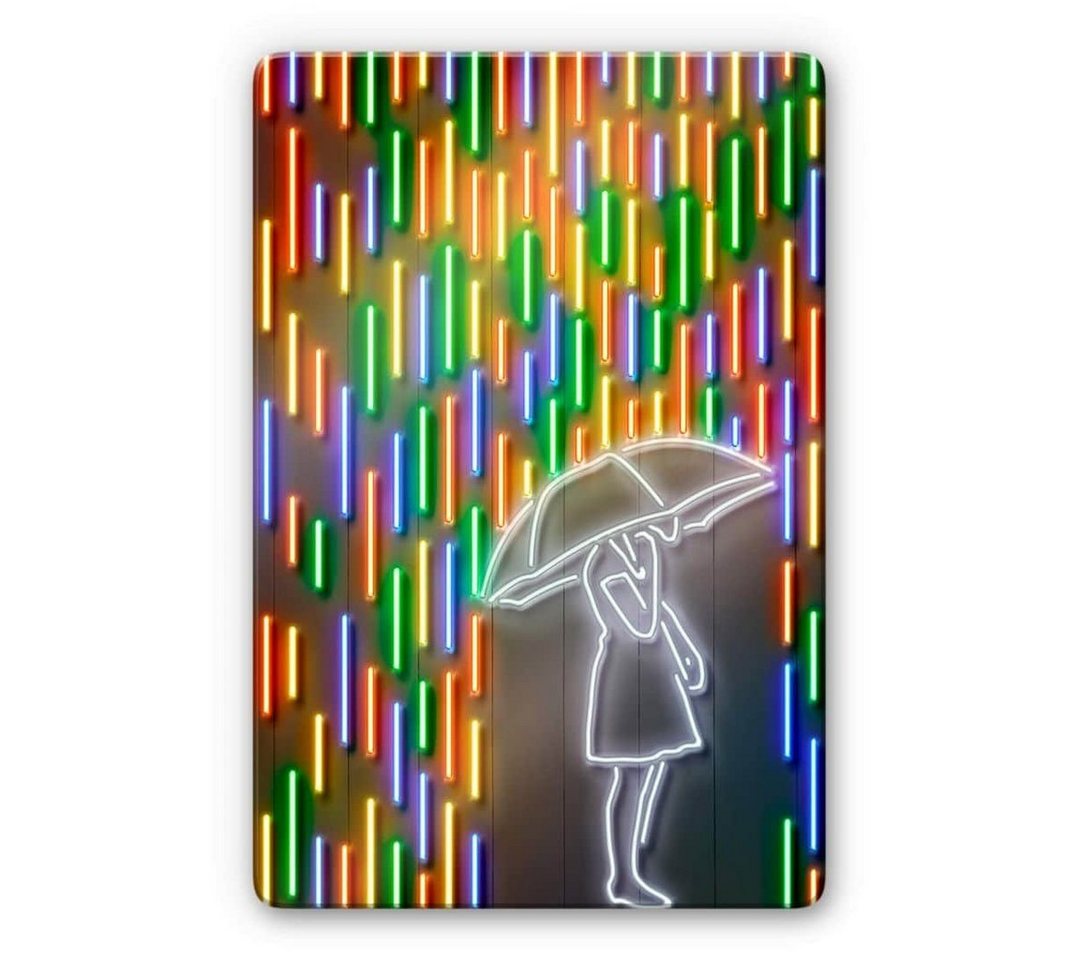 K&L Wall Art Gemälde Neon Glasbild Bunter Regen Illustration by Mielu, Pop Art Glasposter Wohnzimmer von K&L Wall Art