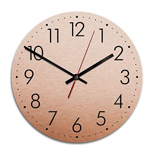 K&L Wall Art Glänzende 30cm große Alu Dibond Wanduhr Rosa Kupfer Optik Uhr mit Quarz Uhrwerk Aluminium Metall Effekt Wanduhren (Kupfer 28cm Durchmesser) von K&L Wall Art