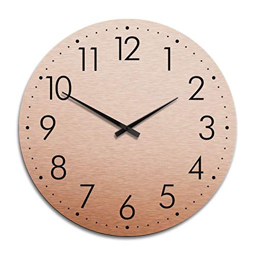 K&L Wall Art Glänzende 70cm große Alu Dibond Wanduhr Rosa Kupfer Optik XXL Uhr mit Quarz Uhrwerk Aluminium Metall Effekt Wanduhren (Kupfer 70cm Durchmesser) von K&L Wall Art