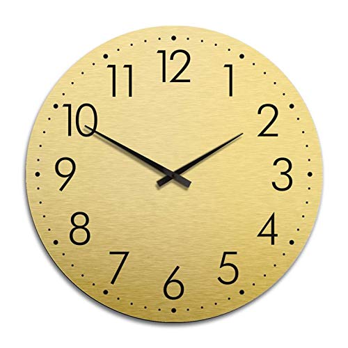 K&L Wall Art Glänzende 70cm große Alu Dibond Wanduhr XXL Gold Optik Uhr mit Quarz Uhrwerk Aluminium Metall Effekt Wanduhren rund (Gold 70cm Durchmesser) von K&L Wall Art