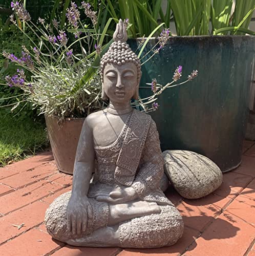 K&L Wall Art Große Buddhastatue Beton Grau Kunststein Buddha Feng Shui Deko Figur Garten Statue frostfest (45 cm Höhe, grau) von K&L Wall Art