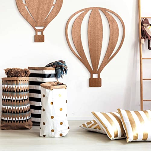K&L Wall Art Heißluftballon Kinderzimmer Holzbild Luftballon Wandbild aus Holz Baby Mädchen Junge Schlafzimmer Deko modern (Mahagoni Furnier 30x40cm) von K&L Wall Art