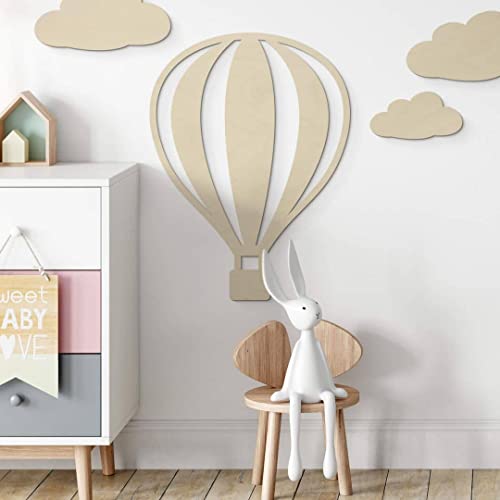 K&L Wall Art Heißluftballon Kinderzimmer Holzbild Luftballon Wandbild aus Holz Baby Mädchen Junge Schlafzimmer Deko modern (Pappel Furnier 60x80cm) von K&L Wall Art