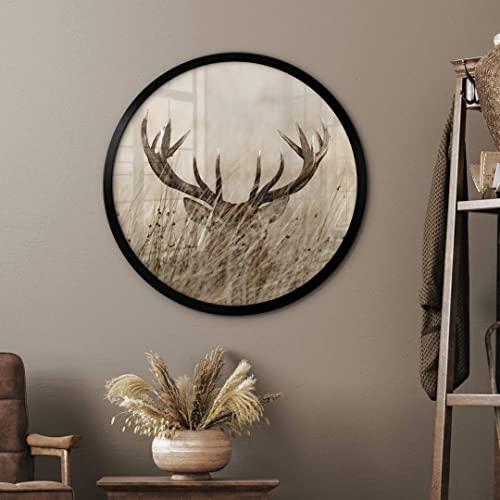 K&L Wall Art Hirsch Geweih Poster Rund Vintage Waldtiere Kunstdruck Wohnzimmer Natur Bilder modern von K&L Wall Art