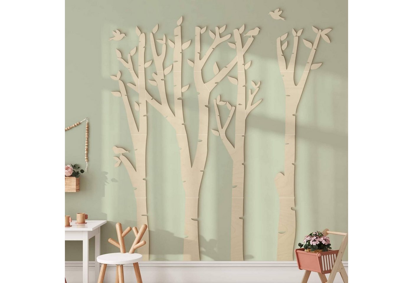 K&L Wall Art Holzbild Baum Holzposter Wald mit Vögel Natur Wandbild aus Holz, (Holzpuzzle mehrteilig), natürliche Landhaus Deko von K&L Wall Art