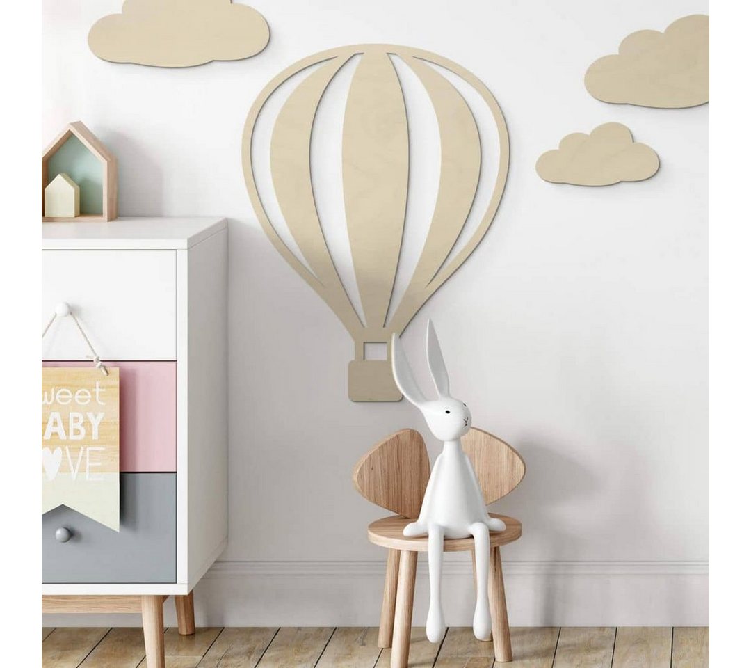 K&L Wall Art Holzbild Heißluftballon Poster Luftballon Baby Kinderzimmer Deko, (Holzposter), Türschild Holz Wandbild von K&L Wall Art