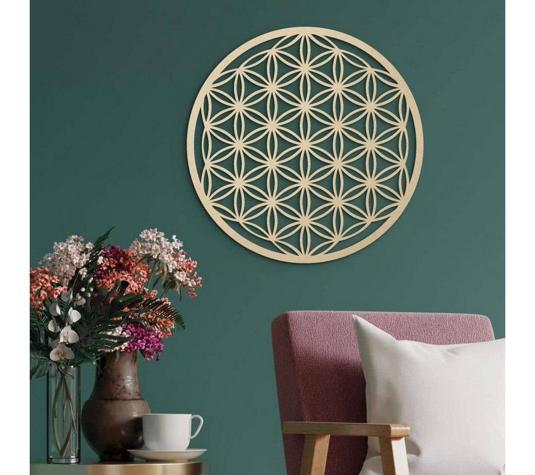 K&L Wall Art Holzbild Lebensblume Wohnzimmer Ornament Feng Shui Deko Türschild, (Holzposter), Wandbild aus Holz von K&L Wall Art