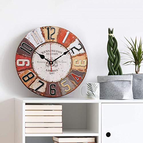 K&L Wall Art Lautlose Wanduhr aus Holz Retro Uhr Shabby Chic Holzuhr geräuschlos Ø 40cm Große Wanduhr mit Quartz Uhrwerk von K&L Wall Art