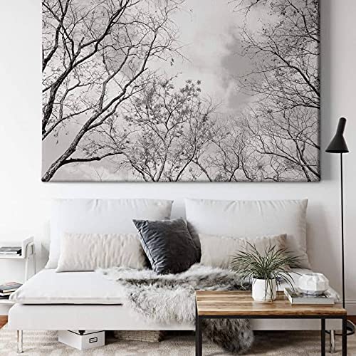 K&L Wall Art Leinwandbild Baumkronen Wandbild Baum des Lebens auf Leinwand Holzrahmen Vintage Deko schwarz weiß von K&L Wall Art