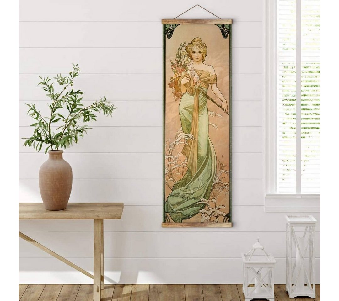 K&L Wall Art Leinwandbild Vintage Stoffbild Poster Mucha Jahreszeiten Frühling Wand-Teppich, Jugendstil Kunstdruck Banner ohne Zubehör von K&L Wall Art