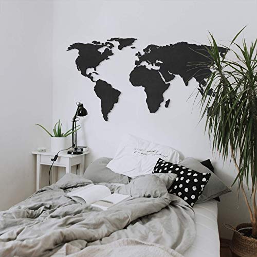 K&L Wall Art MDF Holz Schwarz Holzdeko 3D Weltkarte Wanddeko World Map (150x74cm schwarz) von K&L Wall Art